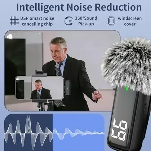 TXTUNE Lapel Microphone Wireless for iPhone iPad - Professional Lavalier Microphone, Noise Cancelling Clip On Mic for Video Recording Vlogging, 24H Charging Case - 4