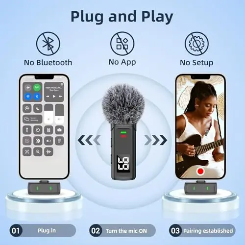 TXTUNE Wireless Lavalier Microphone for Android, USB C Phone Microphone | Mini Mics with Noise Reduction,35H Charging Case, 75FT Transmission, Clip on Lapel Microphone for Video Recording - 5