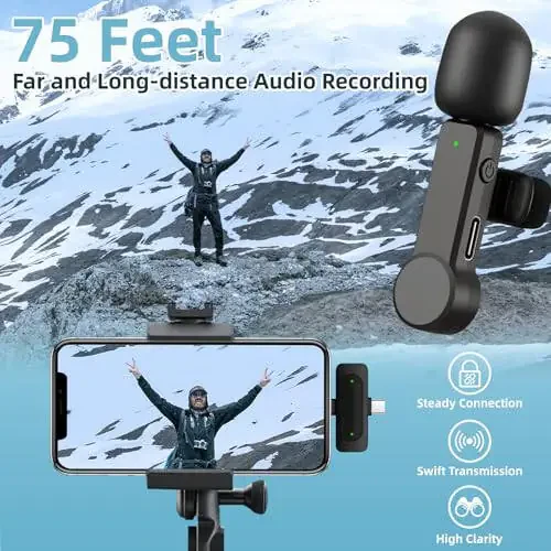 TXTUNE Wireless Lavalier Mini Microphone for iPhone Android iPad- Noise Cancelling Phone Microphone with USB C/Lightning Plug, Cordless Lav Lapel Mic for Video Recording Vlogging Streaming - 3