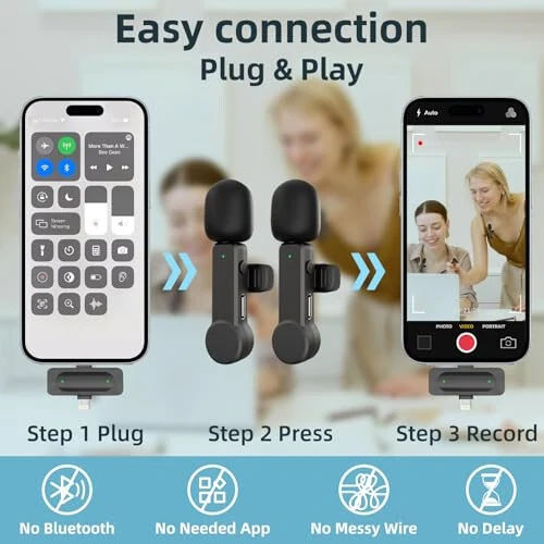 TXTUNE Wireless Lavalier Mini Microphone for iPhone Android iPad- Noise Cancelling Phone Microphone with USB C/Lightning Plug, Cordless Lav Lapel Mic for Video Recording Vlogging Streaming - 6