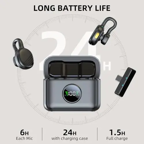 TXTUNE Wireless Mini Microphone for Android, Clip On Mic with Charging Case | 7H Battery Life, Noise Canceling Lapel Microphone for Content Creators Video Recording Vlogging, YouTube - 4