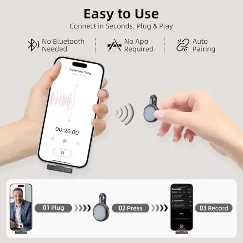 TXTUNE Wireless Mini Microphone for Android, Clip On Mic with Charging Case | 7H Battery Life, Noise Canceling Lapel Microphone for Content Creators Video Recording Vlogging, YouTube - 6