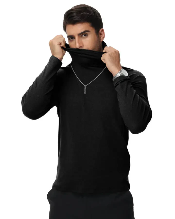 Tyhengta erkaklar uchun водолазка sviterlar uzun qisma pulover sviterlar водолазка трикотаж футболка basic slim fit tee tops qora L - 4