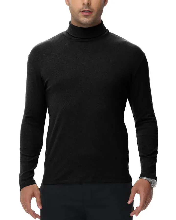Tyhengta erkaklar uchun водолазка sviterlar uzun qisma pulover sviterlar водолазка трикотаж футболка basic slim fit tee tops qora L - 10