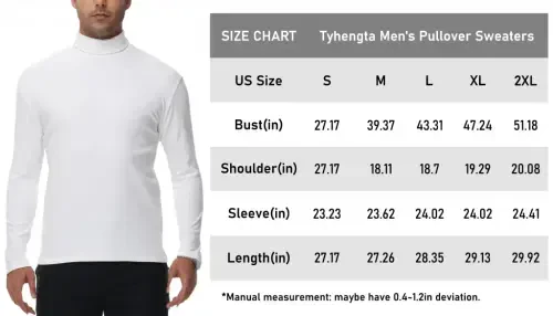 Tyhengta Men's Turtleneck Sweaters Long Sleeve Pullover Sweaters Mock Neck Knitted T-Shirt Basic Slim Fit Tee Tops White M- - 2