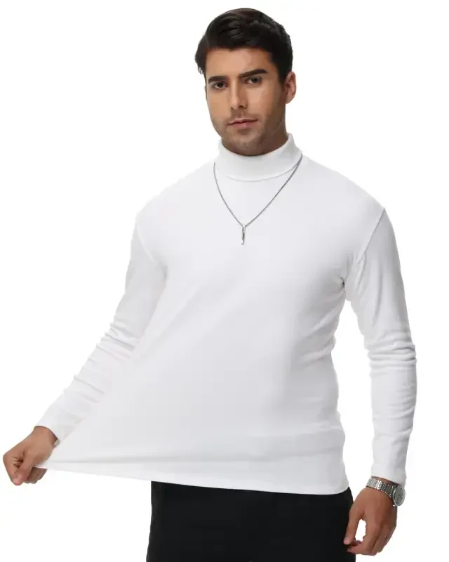 Tyhengta Men's Turtleneck Sweaters Long Sleeve Pullover Sweaters Mock Neck Knitted T-Shirt Basic Slim Fit Tee Tops White M- - 8
