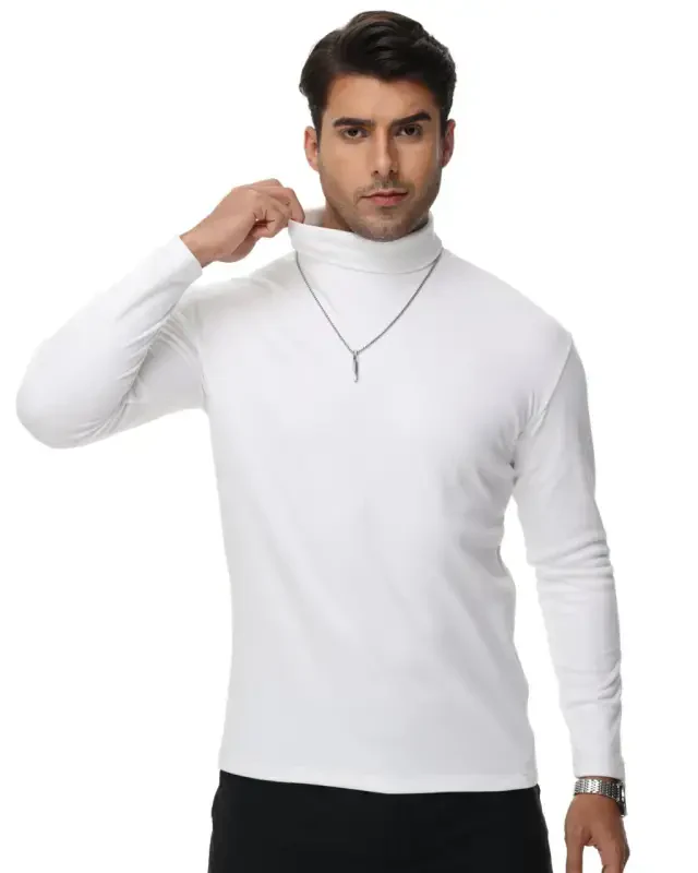 Tyhengta Men's Turtleneck Sweaters Long Sleeve Pullover Sweaters Mock Neck Knitted T-Shirt Basic Slim Fit Tee Tops White M- - TYHENGTA