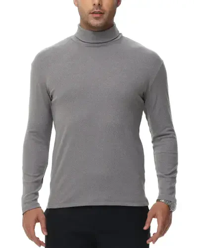 Tyhengta Men's Turtleneck Sweaters Long Sleeve Pullover Sweaters Mock Neck Knitted T-Shirt Basic Slim Fit Tee Tops Grey XL - 1