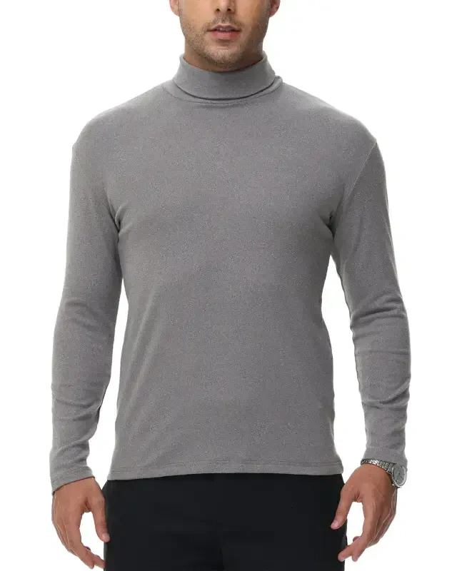 Tyhengta Men's Turtleneck Sweaters Long Sleeve Pullover Sweaters Mock Neck Knitted T-Shirt Basic Slim Fit Tee Tops Grey XL - 1