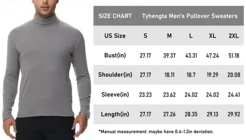 Tyhengta Men's Turtleneck Sweaters Long Sleeve Pullover Sweaters Mock Neck Knitted T-Shirt Basic Slim Fit Tee Tops Grey XL - 3