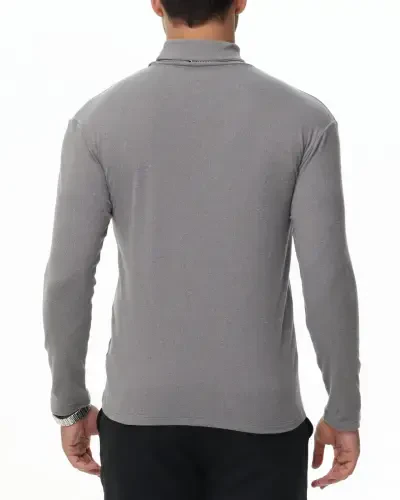 Tyhengta Men's Turtleneck Sweaters Long Sleeve Pullover Sweaters Mock Neck Knitted T-Shirt Basic Slim Fit Tee Tops Grey XL - 4