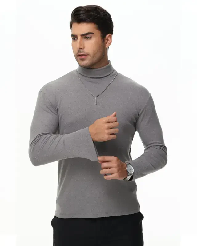 Tyhengta Men's Turtleneck Sweaters Long Sleeve Pullover Sweaters Mock Neck Knitted T-Shirt Basic Slim Fit Tee Tops Grey XL - 5