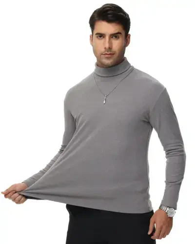 Tyhengta Men's Turtleneck Sweaters Long Sleeve Pullover Sweaters Mock Neck Knitted T-Shirt Basic Slim Fit Tee Tops Grey XL - 6
