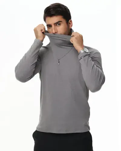 Tyhengta Men's Turtleneck Sweaters Long Sleeve Pullover Sweaters Mock Neck Knitted T-Shirt Basic Slim Fit Tee Tops Grey XL - 7