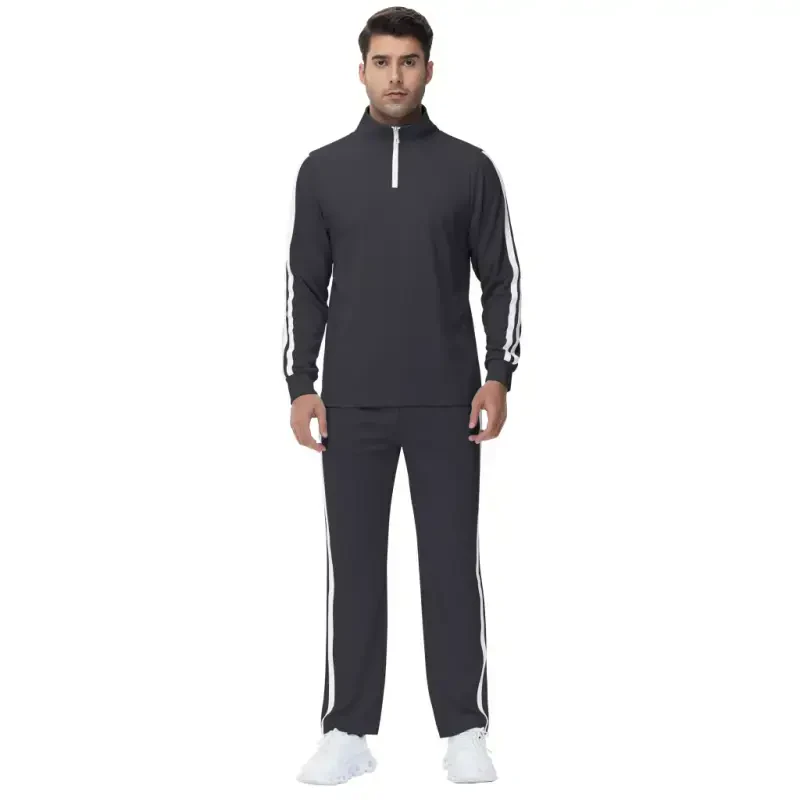 Tyhengta Men's Tracksuits Athletic 2 Piece Set 1/4 Zipper Casual Jogging Suit Gym Sportswear Carbon Gray L - 1