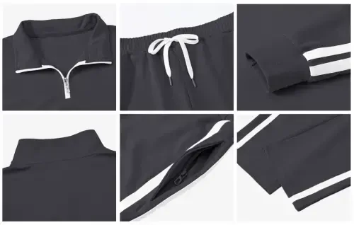 Tyhengta Men's Tracksuits Athletic 2 Piece Set 1/4 Zipper Casual Jogging Suit Gym Sportswear Carbon Gray L - 4