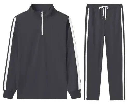 Tyhengta Men's Tracksuits Athletic 2 Piece Set 1/4 Zipper Casual Jogging Suit Gym Sportswear Carbon Gray L - 5