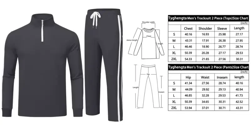 Tyhengta Men's Tracksuits Athletic 2 Piece Set 1/4 Zipper Casual Jogging Suit Gym Sportswear Carbon Gray L - 6