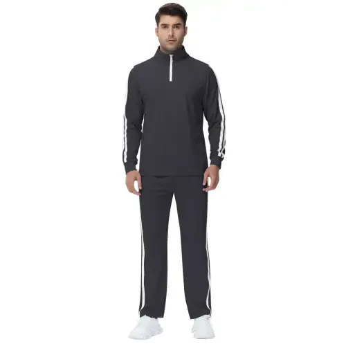 Tyhengta Men's Tracksuits Athletic 2 Piece Set 1/4 Zipper Casual Jogging Suit Gym Sportswear Carbon Gray L - 1