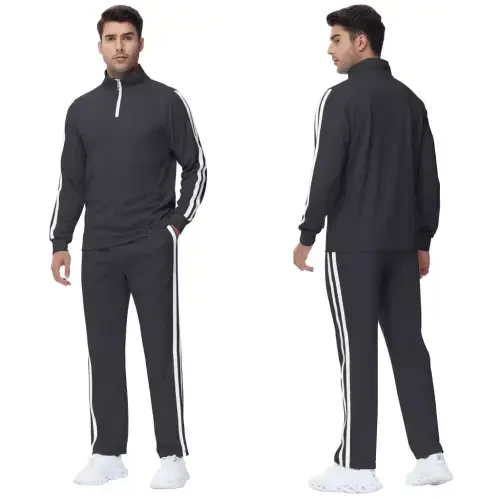 Tyhengta Men's Tracksuits Athletic 2 Piece Set 1/4 Zipper Casual Jogging Suit Gym Sportswear Carbon Gray L - TYHENGTA (1)