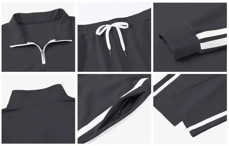 Tyhengta Men's Tracksuits Athletic 2 Piece Set 1/4 Zipper Casual Jogging Suit Gym Sportswear Carbon Gray L - 4