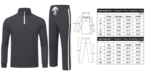 Tyhengta Men's Tracksuits Athletic 2 Piece Set 1/4 Zipper Casual Jogging Suit Gym Sportswear Carbon Gray L - 6