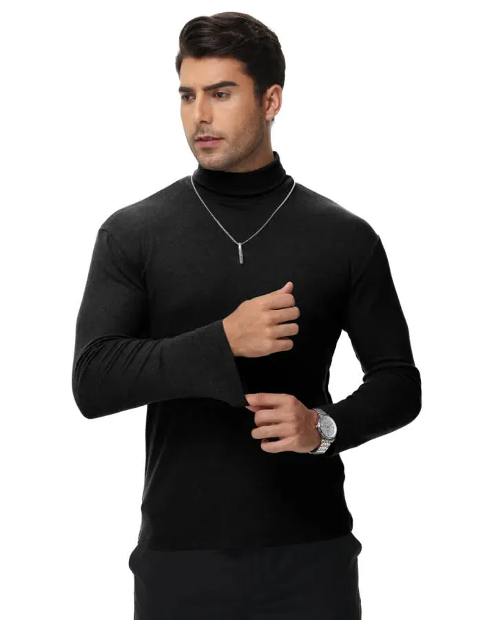 Tyhengta Men's Turtleneck Sweaters Long Sleeve Pullover Sweaters Mock Neck Knitted T-Shirt Basic Slim Fit Tee Tops Black L - 2