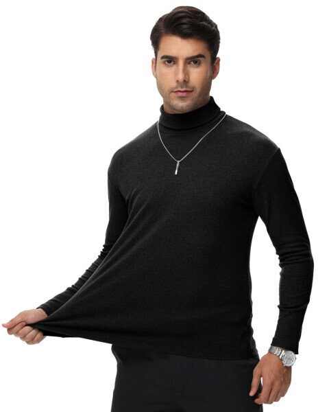Tyhengta Men's Turtleneck Sweaters Long Sleeve Pullover Sweaters Mock Neck Knitted T-Shirt Basic Slim Fit Tee Tops Black L - 3