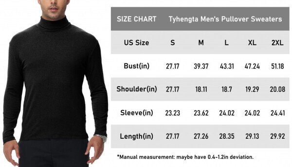 Tyhengta Men's Turtleneck Sweaters Long Sleeve Pullover Sweaters Mock Neck Knitted T-Shirt Basic Slim Fit Tee Tops Black L - 9
