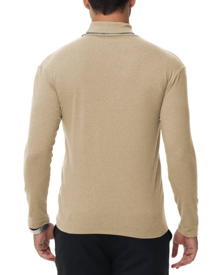Tyhengta Men's Turtleneck Sweaters Long Sleeve Pullover Sweaters Mock Neck Knitted T-Shirt Basic Slim Fit Tee Tops Khaki S - 2