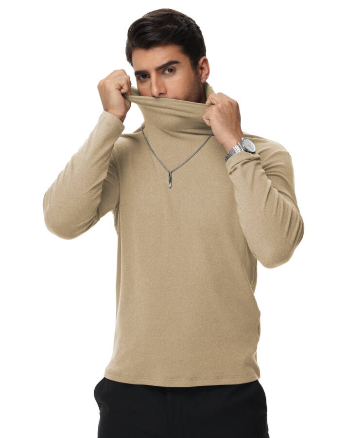 Tyhengta Men's Turtleneck Sweaters Long Sleeve Pullover Sweaters Mock Neck Knitted T-Shirt Basic Slim Fit Tee Tops Khaki S - 5