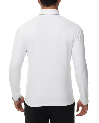 Tyhengta Men's Turtleneck Sweaters Long Sleeve Pullover Sweaters Mock Neck Knitted T-Shirt Basic Slim Fit Tee Tops White M- - 6