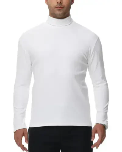 Tyhengta Men's Turtleneck Sweaters Long Sleeve Pullover Sweaters Mock Neck Knitted T-Shirt Basic Slim Fit Tee Tops White M- - 10