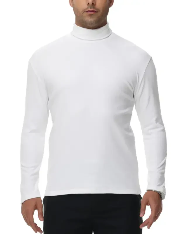 Tyhengta Men's Turtleneck Sweaters Long Sleeve Pullover Sweaters Mock Neck Knitted T-Shirt Basic Slim Fit Tee Tops White M- - 10