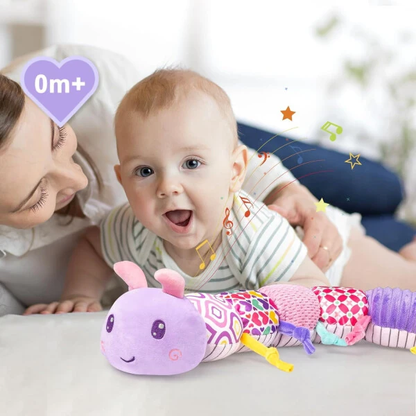 TYMZDYN Baby Musical Stuffed Toys 0-6 Months,Plush Caterpillar Toys with Built-in Music,BB Squeaks,Crinkle and Rattle,Baby Toys 6-12 Month,Baby Soft Tummy Time Toys for Girls(Purple) - 6