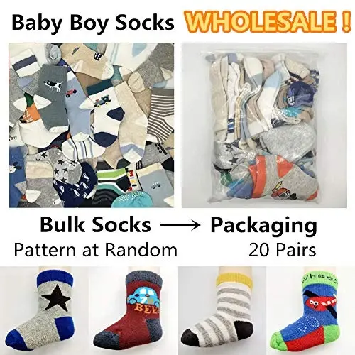 TYONMUJO 20 Pairs Baby Boy Girl Socks Wholesale Cotton Socks Bundle (Pattern at Random) - 3