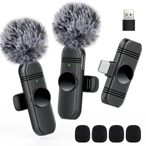Type C Wireless Lavalier Microphone for iPhone 15,Android and Laptop,Tablet,PC,Clip on Microphone with Noise Reduction for Video Recording,Vlog,Interviews,Live Streaming,Podcast,TikTok,YouTube 2 Pack - VEZQUA