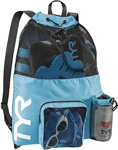 TYR Big Mesh Mummy Backpack for Swim, Gym and Workout Gear, Blue, 40-Liter Capacity - MODAZONE