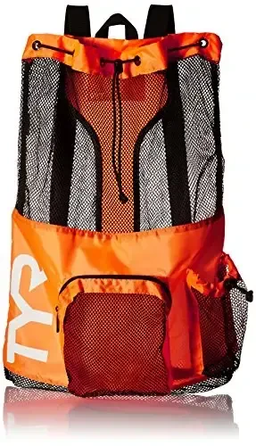 TYR Big Mesh Mummy Backpack For Wet Swimming, Gym, and Workout Gear , Orange - 2