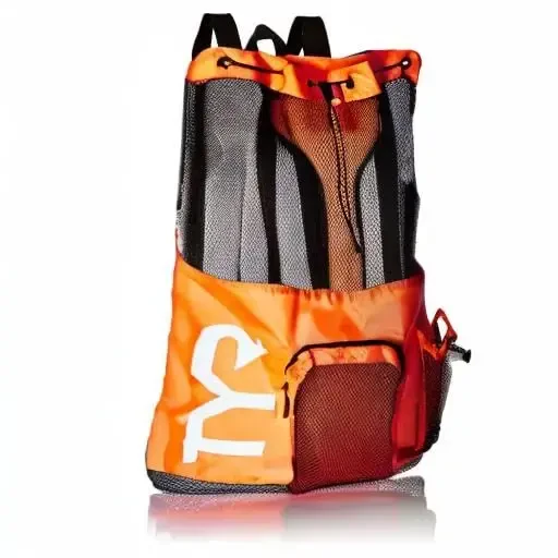 TYR Big Mesh Mummy Backpack For Wet Swimming, Gym, and Workout Gear , Orange - 3