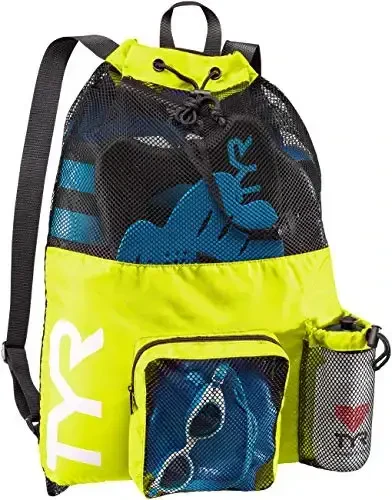 TYR Big Mesh Mummy Backpack for Wet Swimming, Gym, and Workout Gear, Yellow - 3