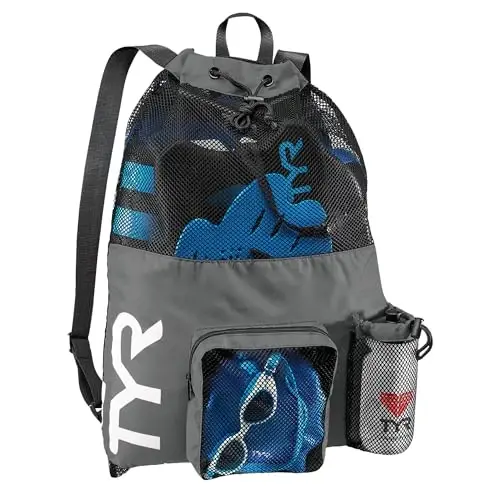 TYR Big Mesh Mummy Backpack, Grey | 40L Capacity | Mesh Drainage | Side Zip Pocket | Barrel-Lock Closure - 1