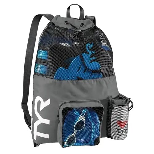 TYR Big Mesh Mummy Backpack, Grey | 40L Capacity | Mesh Drainage | Side Zip Pocket | Barrel-Lock Closure - TYR