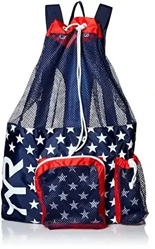 TYR Big Mesh Mummy Backpack For Wet Swimming, Gym, and Workout Gear, Red/Navy, One Size (LBMMB3) - TYR (1)