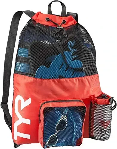 TYR Big Mesh Mummy Backpack for Wet Swimming, Gym, and Workout Gear, Red - 2