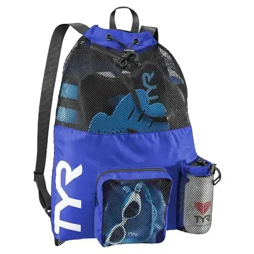 TYR Big Mesh Mummy Backpack for Swim, Gym and Workout Gear, Royal Blue, 40-Liter Capacity - TYR