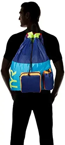 TYR Big Mesh Mummy Backpack for Wet Swimming, Gym, and Workout Gear, Blue/Yellow - TYR (1)