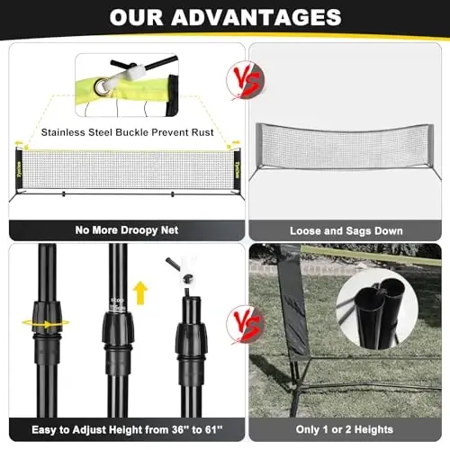 TYRSEN Portable Pickleball Badminton Net Set, 17FT Adjustable Heights All-in-One Net w/4 Pickleball Paddles 4 Badminton Rackets, Freestanding Pickleball Badminton Net for Backyard Family Sports - 4