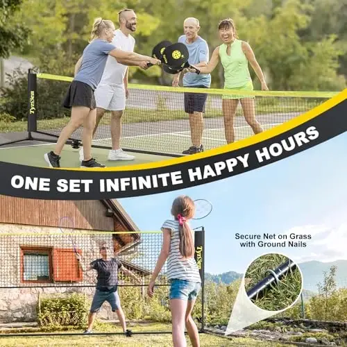 TYRSEN Portable Pickleball Badminton Net Set, 17FT Adjustable Heights All-in-One Net w/4 Pickleball Paddles 4 Badminton Rackets, Freestanding Pickleball Badminton Net for Backyard Driveway - 2