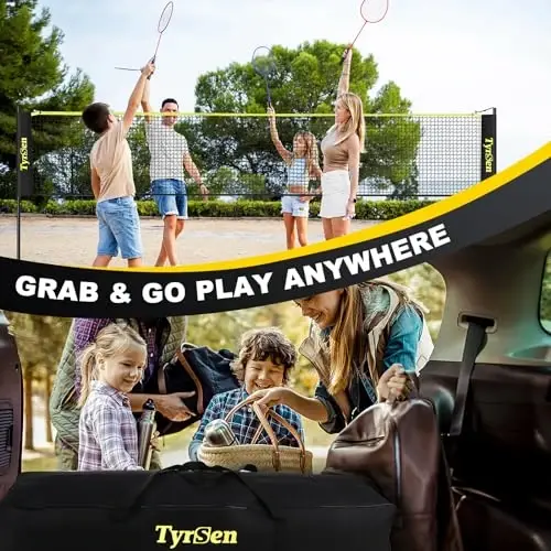 TYRSEN Portable Pickleball Badminton Net Set, 17FT Adjustable Heights All-in-One Net w/4 Pickleball Paddles 4 Badminton Rackets, Freestanding Pickleball Badminton Net for Backyard Driveway - 6